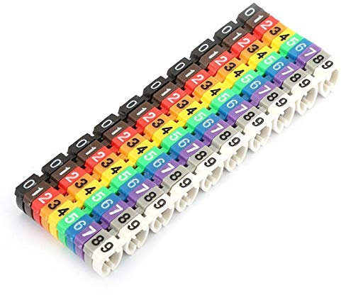 Kabelmarkierungsrohr, 100 Stück Bunte Kabelbinder Clips 0-9 Kabel 10 Farben Nummernrohr Farbcodierte Kabel aus Kunststoff Drahtnummer-Etikett Rohrkabelmarkierer-Set zur Digitaler Kabelmarkierer(6MM)