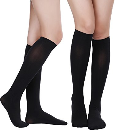 Geyoga 2 Pares Calcetines hasta Rodilla para Mujer Medias hasta Muslo (Negro, 70CM)