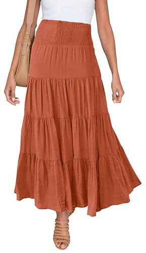 HAEOF Falda larga de verano elástica de cintura alta para mujer, falda larga con cordón casual, Naranja, X-Large