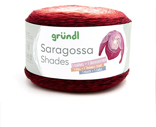 Bobbel Farbverlaufsgarn 1000m Gründl Saragossa Shades 1 Knäuel = 1 Dreieckstuch mit Anleitung (deutsch) in der Bandarole (12) Feuerrot-Ombré
