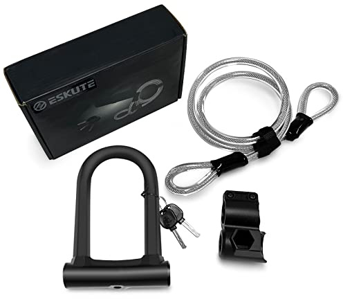 ESKUTE Fahrradschloss Hohe Sicherheitsstufe Fahrrad Bügelschloss mit 4 ft / 1,2 m Stahlflexkabel und Halterung für Fahrräder, Motorräder