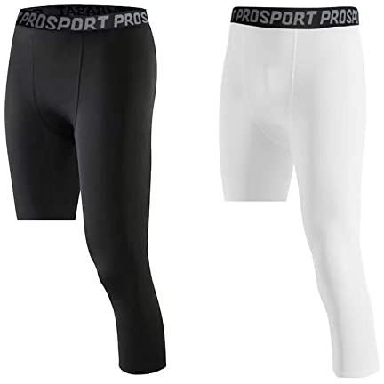 Hovershoes Pantalon de Compression pour Hommes Collants Couche de Base 1 ou 2Pcs 3/4 Une Jambe Leggings de Compression pour Basketball Entraînement