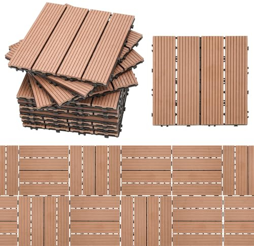 Randaco Baldosa de Plástico compuesto WPC, 30x30cm 44 pcs/4m² Suelo de Plástico-madera de Exterior con Drenaje und Sistema de Enchufe para el Balcón de la Terraza del Jardín, Marrón