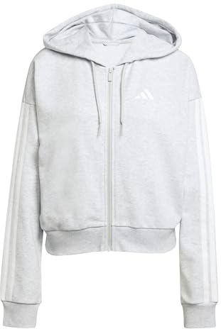adidas Women's ESSENTIALS 3-STRIPES FRENCH TERRY FULL ZIP HOODIE, light grey heather/white, XXL