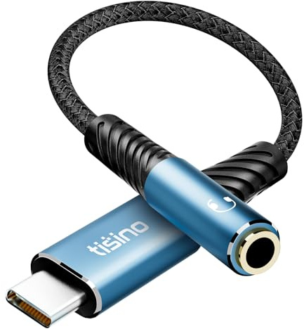 Tisino USB C till 3,5 mm TRRS hona adapter, Hi-Res DAC 384kHz/32Bit, USB C till Aux hörlursadapter med mikrofon och in-line-kontroll, kompatibel med iPhone 16/15, Galaxy S24/S23/S22 och-0.2m
