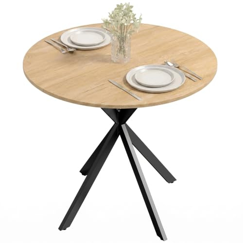 HOMCOM 80cm Round Dining Table, Small Industrial Cross Steel Legs White Oak | Kitchen Table, Dining Room, Kitchen, Living Room