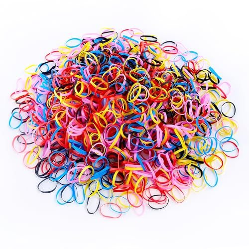 1000 Pièces Élastiques Cheveux, Petits Élastiques Colorés en Caoutchouc, pour Tresse et Coiffures DIY, Accessoires de Coiffure