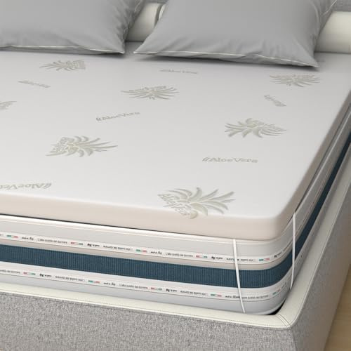Topper Memory 140x170 cm, Alto 5 cm Sfoderabile, Traspirante, Ortopedico, Rivestimento Aloe Vera - CORRETTORE per Materasso 100% Made in Italy