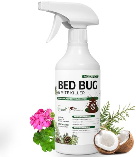 Natural Bed Bug Spray, Non-Toxic 16oz Sprayer, Plant-Based Bedbug & Dust Mite Repellent, Safe for Family & Pets, Fast-Acting Treatment Kills Bed Bugs, Mites
