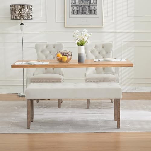 HomeTouch Ottoman Bench 117cm French Vintage Benches with Padded Seat Wood Frame for Entryway Living Room Bedroom Decor, Vanity & Piano Benches End of Bed Bench & Foot Stool (Beige)