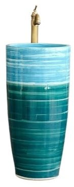 lavabo freestanding Lavabo da appoggio in ceramica blu, lavabo esterno con piedistallo for balcone e bagno Lavandino per lavanderia indipendente