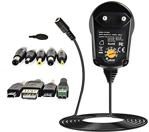 LEICKE Adaptador Universal USB 5-15v| 5V, 6V, 7,5V, 9V, 10V, 12V, 15V | Fuente de alimentación para Viajes Cargador Adecuado para Tiras de LED, Smartphones, tabletas, Raspberry Pi, etc.