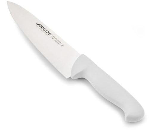 Arcos Coltello Chef con Lama in Acciaio Inossidabile Nitrum 200 mm – Coltello da Cucina Professionale Multiuso con Manico Ergonomico in Polipropilene – Serie 2900, Colore Bianco