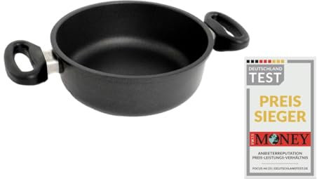 AMT Gastroguss Schmortopf, Ø 20 cm, 8 cm hoch, Bratpfanne mit zwei Seitengriffen, induktionstauglich, backofenfest, Lotan® Antihaft-Veredelung, Aluguss (Aluminium), AMZN-I-820