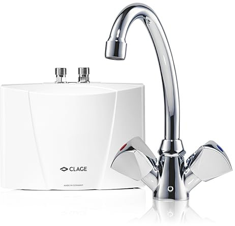 CLAGE M3/SNM hydraulischer Klein-Durchlauferhitzer im Set mit Zweigriff-Waschtischarmatur, 3,5 kW, mit Stecker, nur für drucklose Armaturen, VDE-GS geprüft, 1500-17203