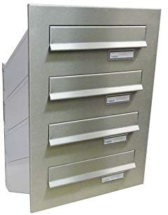 D-041 Cassetta postale passante a muro 4 posti in acciaio inox con targhetta portanome (profondità: 23-38 cm) - LETTERBOX24.de