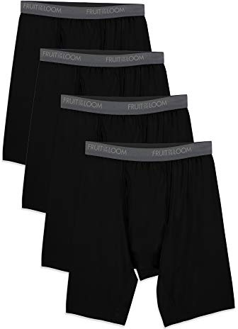 Fruit of the Loom Men's Microfiber Boxer Briefs (Size XXL), Long Leg - 4 Pack - Black, XXL