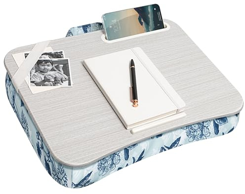 LAPGEAR Designer Lap Desk with Phone Holder and Device Ledge - Blue Blossoms - Fits up to 15.6 Inch Laptops - Style No. 45433