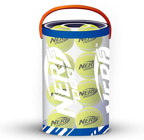 Nerf Dog 16-Piece Dog Toy Gift Set, Includes 16 2.5in Squeak Tennis Balls and a 10.25in Bucket, Nerf Tough Material, Green