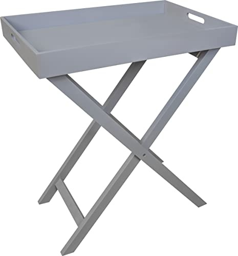St Helens Home & Garden Folding Side Table with Removeable Tray For serving Drinks, Snacks, Food, Dinner (Grey)