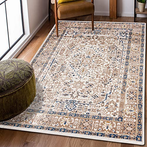 Mazovia Alfombra Oriental - Diseño Oriental de Salón Grande de Pelo Corto - Alfombras de Habitación de Matrimonio, Dormitorio y Comedor - Beige 80x150 cm