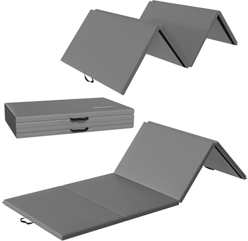 Signature Fitness All-Purpose 4'x10'x2 Extra Thick High Density Anti-Tear Gymnastics Gym Folding Exercise Aerobics Mats, Gray