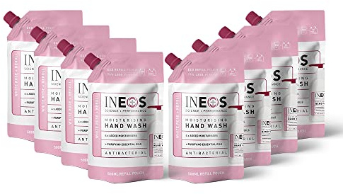 INEOS - Hand Soap Refills - Moisturising Handwash - White Rose & Neroli - Liquid - Cleansing - Pack of 8 x 500ml, Packaging May Vary