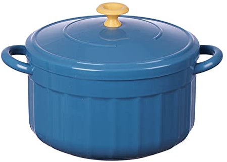 Olla pequeña para fideos Ramen, cuenco cubierto, utensilios de cocina, recipiente de comida con tapa Binaural para sopa de cebolla francesa, uso doméstico para estudiantes(Azul zafiro)