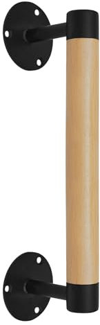 Purife 1ft Wood Handrail for Indoor Stairs, Wood Staircase Handrail W/s Black Sturdy Metal Brackets, Stair Banister Railing Wooden Safety Grab Bar for Elderly & Kids