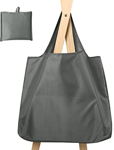 Autrucker Borsa della spesa riutilizzabile Borsa della spesa pieghevole Eco Impermeabile Shopping Tote Bag Borse lavabili per la spesa, per lo shopping, lo stoccaggio, il viaggio, Grigio, L
