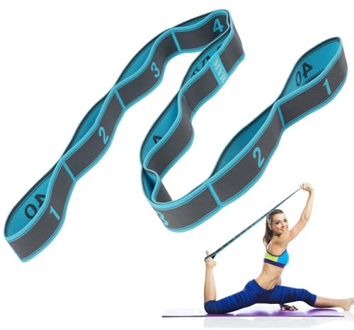 flintronic Yoga Stretching Strap, Stretching Band mit 9 Schleifen, Yoga Stretch Gurt, Fitness Stretchband, Hochelastischer Gymnastikband, für Pilates, Tanz, Gymnastik, Effektives Dehnung-Blau