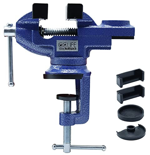 CCLIFE Tornillo de Banco 50mm/70mm Tornillo para Banco de Trabajo con 360° Base Giratoria, con Protector de Mandíbula de Banco…