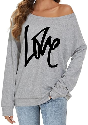 Womens Off Shoulder Tops Long Sleeve Oversized Sweatshirt Thin Pullover | soft cotton blend, relaxed loose fit cut, off shoulder thin sweater, trendy outfits for spring autumn and winter