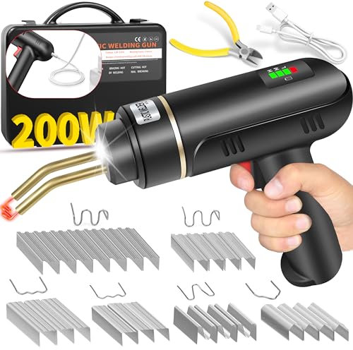 Ghguole Upgraded 200W Welder, 5000mAh Rechargeable Welding Kit with 1200 Pcs Hot Stapler, Portable Car Bumper Repair Kit for Crack Repair