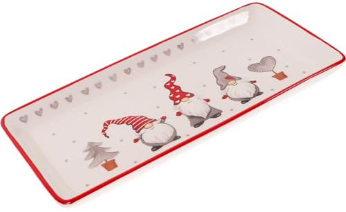 BESTonZON Plateau De Noël en Céramique Assiette De Service Rectangulaire GNOME Plateau De Dîner De Noël -Ondes Plat pour Salade Pâtes Fromage Apéritif Steak