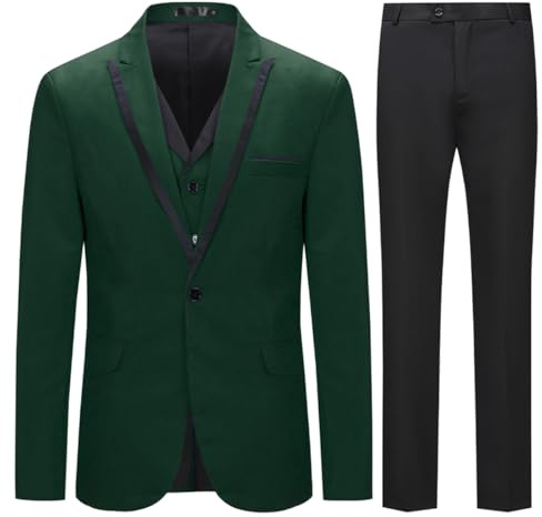 Allthemen Trajes de 3 Piezas Hombre Formal un Botón Blazer Pantalones Chaleco Ajustado Esmoquin para Boda Verde 3XL