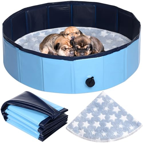 Mindsoft Whelping Pen for Dogs Portable Whelping Box Pool for Small Dogs Puppies with Reusable Pee Pad Washable(Blue,32 x 8 Inch)