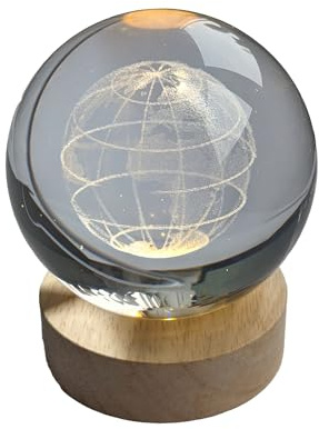 Pfronten Schmuck Hologramm Glaskugel (ca. 8 cm) Erde inkl. Holz LED-Untersetzer (ca. 7 cm) 3D Kristallkugel Nachtlicht Stimmungslicht Lampe
