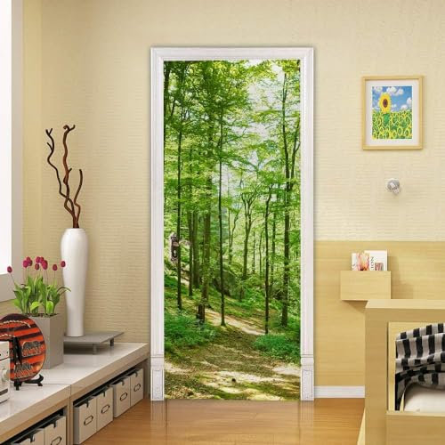 Mural De Puerta 3D Para Decoración Interior Del Hogar Paisaje De Naturaleza Forestal 90 X 210 Cm Pegatinas De Puerta, Póster, Papel Tapiz Para Sala De Estar, Dormitorio, Baño, Oficina, Pegatin 0