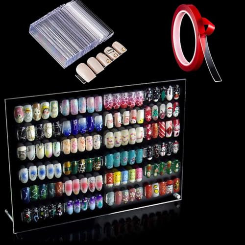 Nail Affichage Graphique Couleur, BetterJonny Présentoir Ongles Nuancier Acrylique Palette Pratique Nail Salon Nuancier avec Bande D'affichage et Nano Tape pour Nail Art Carte Couleur Affichage