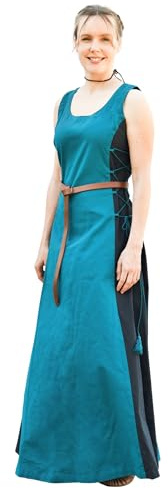 Battle-Merchant – Ärmelloses Mittelalterkleid Jarle – Wikinger Träger-Kleid für Damen – Mittelalter, Kostüm, LARP, Fantasy (XL, Petrol/Dunkelblau)