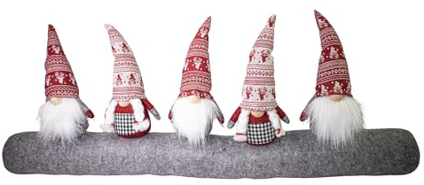 Zugluftstopper für Türen mit 5 Wichtel – 90 cm lang, Filz, Türdichtung für Standardtüren, Weihnachtsdesign, Tür Zugluftstopper für Haustür, 25 cm hohe Wichtel, Deko & Schutz gegen Zugluft