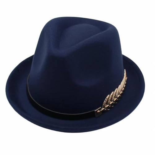 Fedora Casquette jazz classique à bord court Panama Chapeau élégant pour homme et femme, bleu, Taille unique