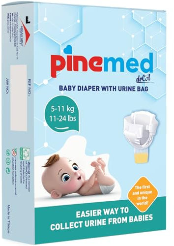 Pine Med - Pannolino con sacchetto di raccolta delle urine, igienico, ipoallergenico e senza lattice, ideale per campioni di urina e test medici su neonati e bambini piccoli (M)