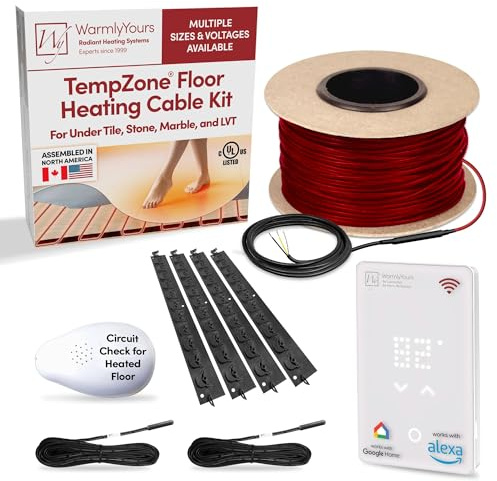 WarmlyYours Heated Floor System Cable Kit 144 sqft 120V Radiant Electric Floor Heating System for Bathrooms, Heated Flooring System Under Tile Floors with WiFi LED Touch Programmable Thermostat
