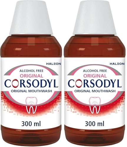 Corsodyl Antibacterial Mouthwash, Original Alcohol Free, Prevents Gum Disease & Treats Bleeding Gums, 300 ml (Pack of 2)