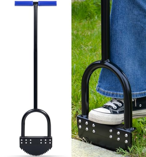 CKLT Einteiliger Rasenkantenstecher 104 cm Kantenschneider mit Federstahl-Sägezahnklinge Rostbeständiger Halbmond-Rasenkantenschneider mit Langem Gummigriff für Garten Rasenpflege Beet