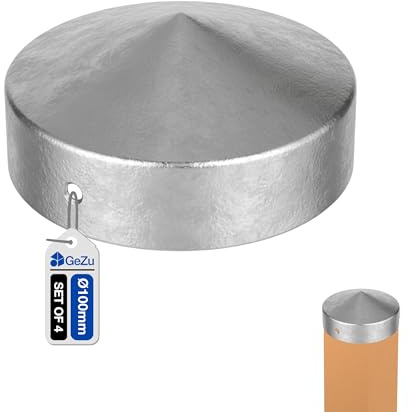 GeZu Impex Post Cap Pyramid Round 100 mm Hot Gip Galvanised Set of 4 Pole Protective Cap Pyramid Shape Cover Cap for Wooden Fence Post