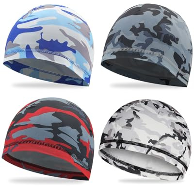 ZEXIJOW 4Pcs Bandana para Hombre y Mujer,Respirable Ciclismo Skull Cap Verano,Pañuelo para la Cabeza,Para Motero,Gorra para Bicicleta,Parte Inferior elástica,Transpirable,Absorbe el Sudor