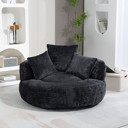 Soweiz Divano Durevole Comfort Lounger Schienale Alto Poltrona Sacco Sedia Divano con TRE Cuscini per Adulti e Bambini, Singolo Gaming Divano Sedia per Camera da Letto, Ufficio (Nero)